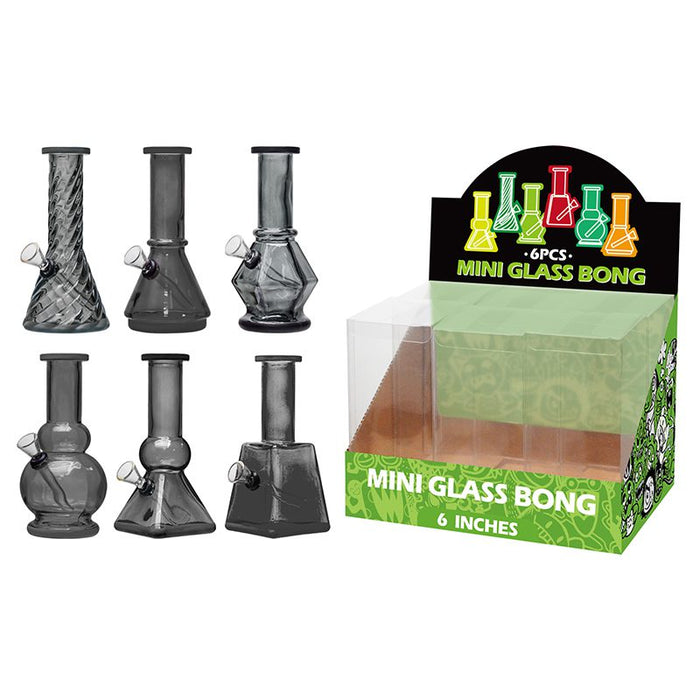6″ Soft Glass Mini Bongs – Assorted Designs | 6-Piece Display [GL-M6010x] Glass Bong Canadian Distributor T-Black
