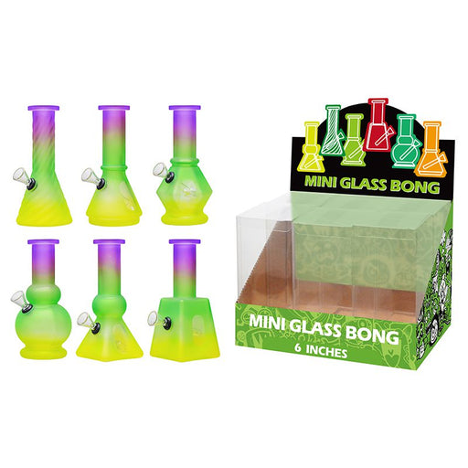 6″ Soft Glass Mini Bongs – Assorted Designs | 6-Piece Display [GL-M6050x] Glass Bong Canadian Distributor Pruple/Green/Yellow
