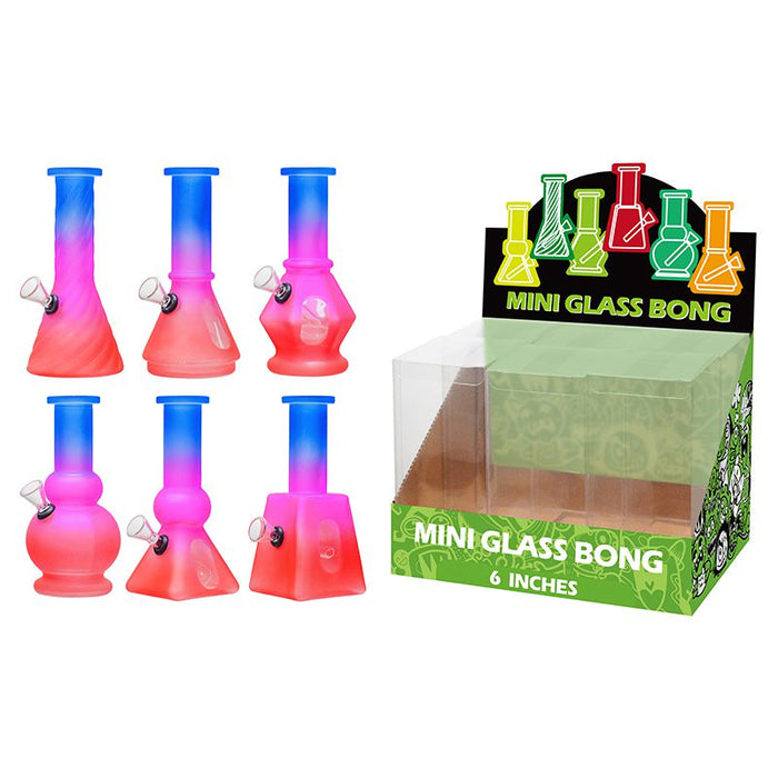 6″ Soft Glass Mini Bongs – Assorted Designs | 6-Piece Display [GL-M6050x] Glass Bong Canadian Distributor Blue/Pink/Red
