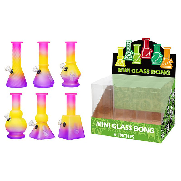6″ Soft Glass Mini Bongs – Assorted Designs | 6-Piece Display [GL-M6050x] Glass Bong Canadian Distributor Pink/Yellow/Purple