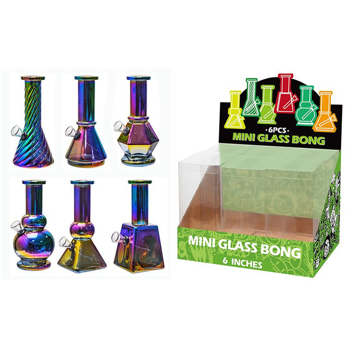 6″ Electroplated Soft Glass Mini Bongs – Assorted Designs | 6-Piece Display [GL-M6090x] Glass Bong Canadian Distributor Rainbow