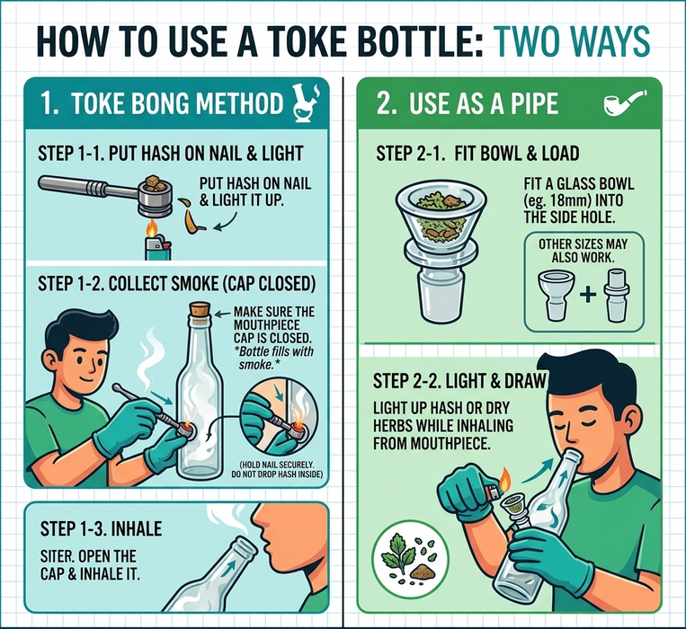 [6 / 12 Pack Bundle] Puffin's Puffers™ 9" Toke Bottle Glass Bong ONE