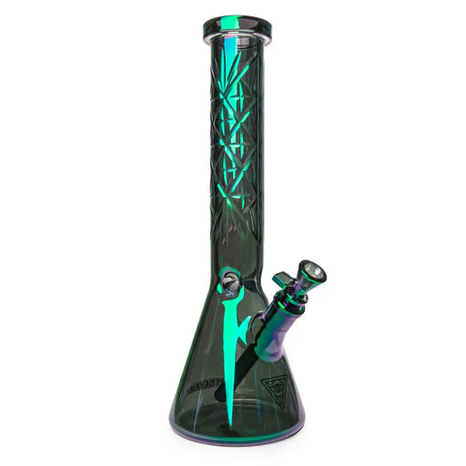 Red Eye Tek® | 15" 7mm Thick Terminator Traditions Series Multi-Pointed Hobstar Water Pipe - K31362 K31361 Glass Bong Smoking Cat Distribution Metallic Green