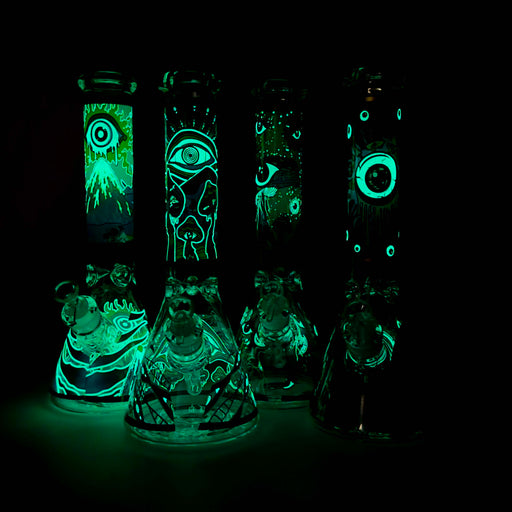 14" Eye Design 7mm Thick Heavy-Duty Glass Beaker Bong Glass Bong 777 Smoke