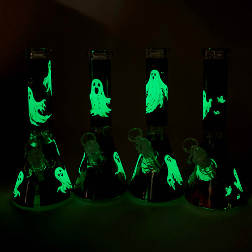 10" Cute Ghost Design Glass Beaker Bong-Glow in the dark Glass Bong 777 Smoke
