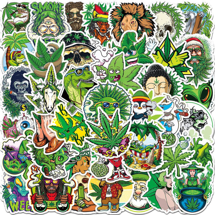 50pcs Assorted Cannabis Design Stickers Gadget Every Weekend Option H