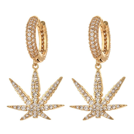 Mr Johnny Green | 420 marijuana pot leaf earrings with mini huggie hoops Jewelry Canadian Distributor Gold