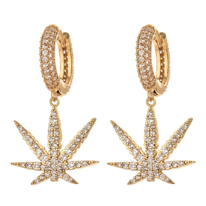 Mr Johnny Green | 420 marijuana pot leaf earrings with mini huggie hoops Jewelry Canadian Distributor Gold