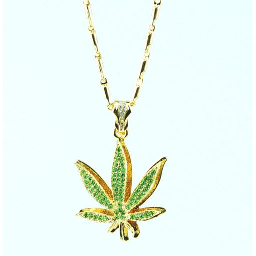 Mr Johnny Green | Leaf Pendant with green cubic zirconia Necklace [M066] Jewelry Canadian Distributor