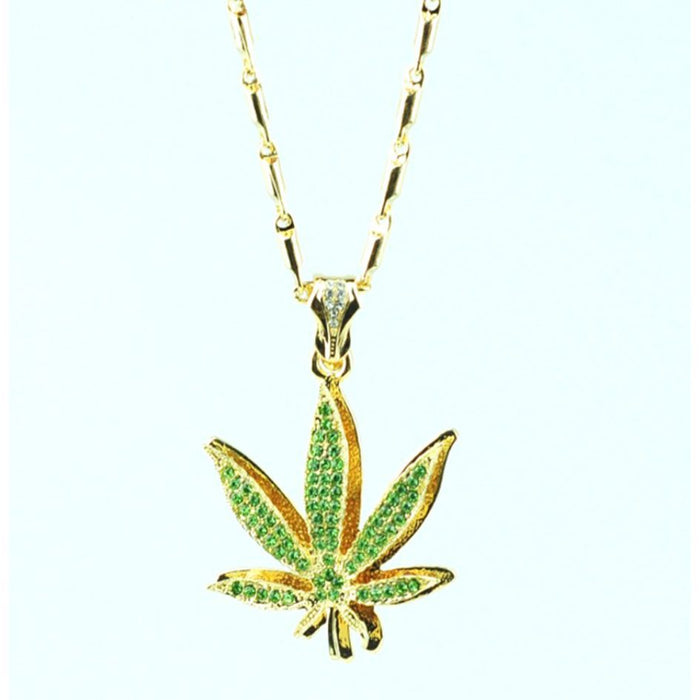 Mr Johnny Green | Leaf Pendant with green cubic zirconia Necklace [M066] Jewelry Canadian Distributor