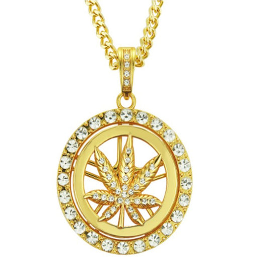 Mr Johnny Green | Round Leaf Pendant with cubic zirconia Necklace [M069] Jewelry Canadian Distributor