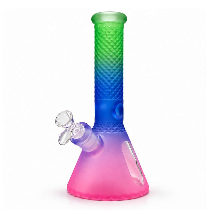 12.5" Frosted Gradient Diamond-Cut Beaker Glass Bong Super Supplys Inc Cosmic Lime