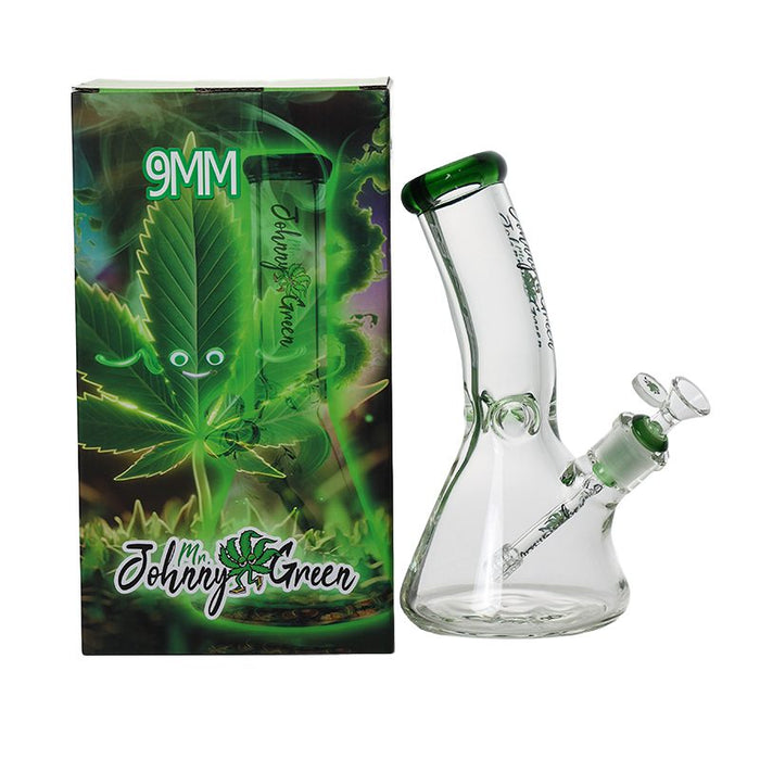 Johnny Green | 10″ 9mm Beaker Bent Neck with Grid Percolator Slide – Green (MJG-006) Glass Bong Canadian Distributor