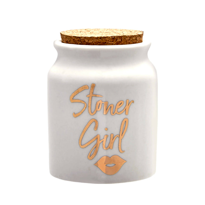 STONER GIRL STASH JAR - WHITE WITH GOLD LETTERS