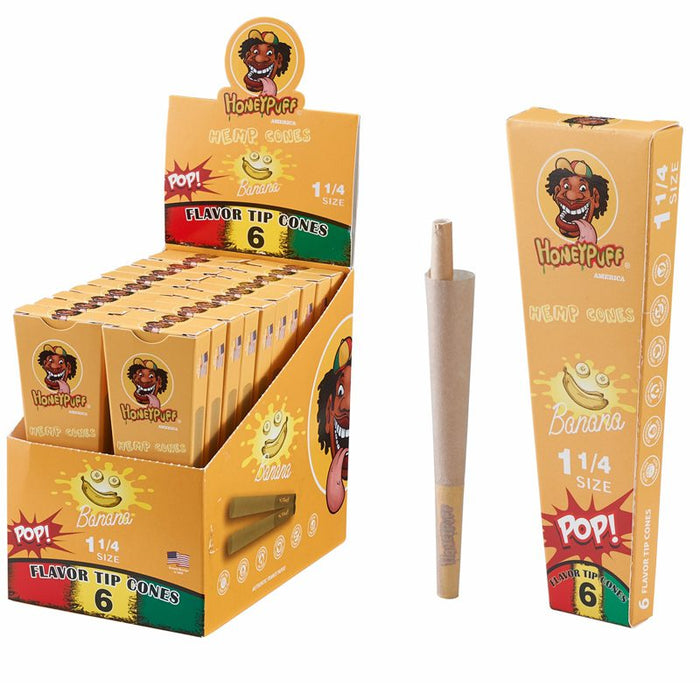HoneyPuff | Pre-Rolled Flavored Cones – 1 1/4 Size (20 Packs/Display) [P1174] Pre-rolled Cone (Display Pack) Canadian Distributor Banana
