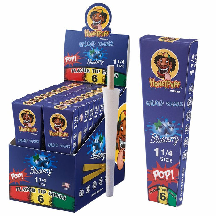 HoneyPuff | Pre-Rolled Flavored Cones – 1 1/4 Size (20 Packs/Display) [P1174] Pre-rolled Cone (Display Pack) Canadian Distributor Blueberry