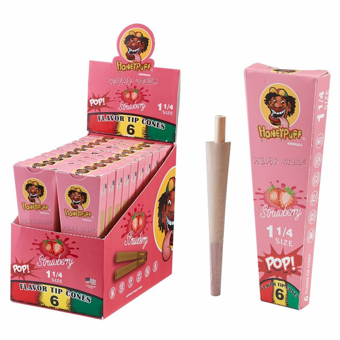HoneyPuff | Pre-Rolled Flavored Cones – 1 1/4 Size (20 Packs/Display) [P1174] Pre-rolled Cone (Display Pack) Canadian Distributor Strawberry