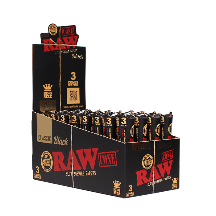 RAW | Black Natural King size Unrefined Pre-Rolled Cone - 32 packs [CP1421] Pre-rolled Cone (Display Pack) ONE