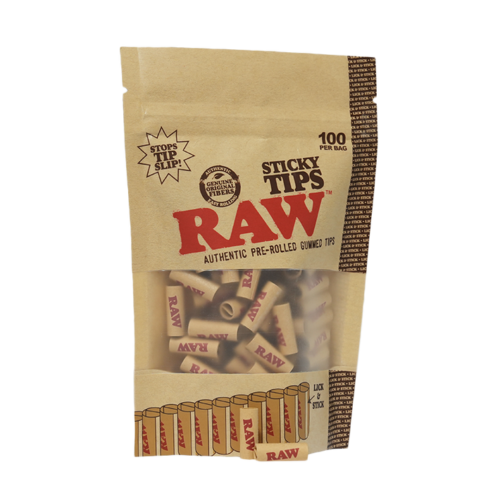 RAW PRE-ROLLED GUMMED "STICKY" TIPS, BAG/100 Filter Tip ONE