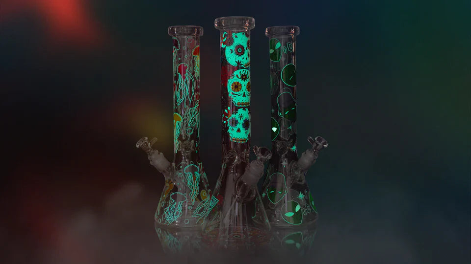 Red Eye Glass® | 10" Sugar Skull Glow-in-the-Dark Water Pipe [REG160]