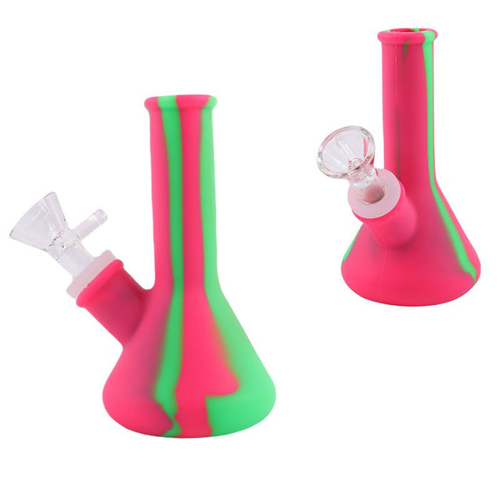5″ Silicone Simple Style Mini Bong [SMKE-070] Resin · Silicone · Plastic Bong Canadian Distributor Pink/Green