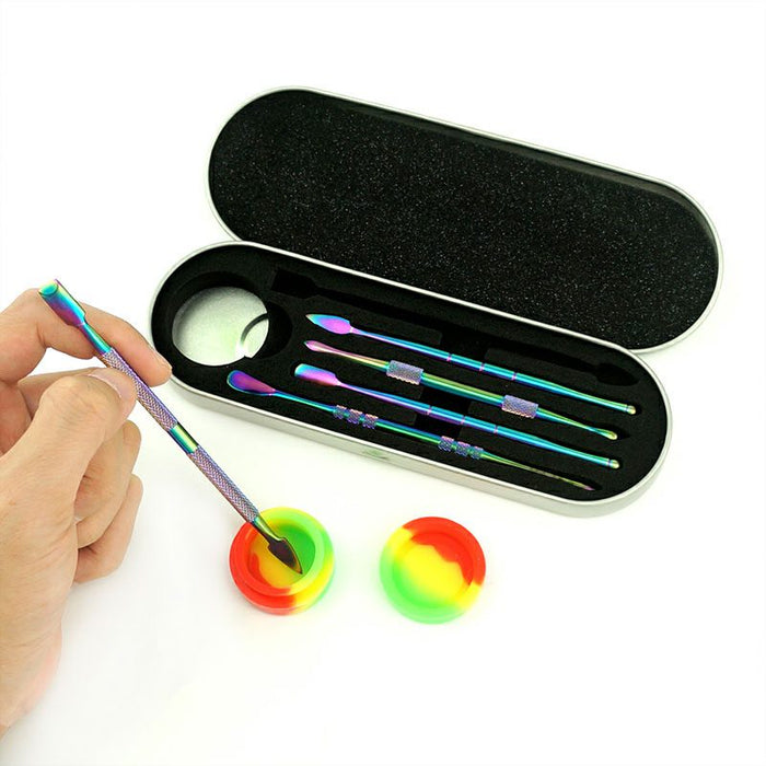 6 Pcs 440 Stainless Steel Dabber Tool Set with silicone jar-Rainbow [SMKE-103] Cap · Dabber · Insert · Clip · Nail Canadian Distributor