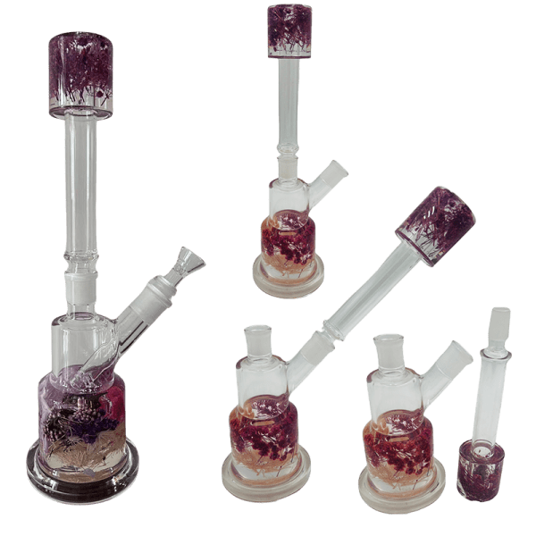 14" 2-Way Straight Glass Bong – Assorted Designs Glass Bong Canadian Distributor Purple Flower