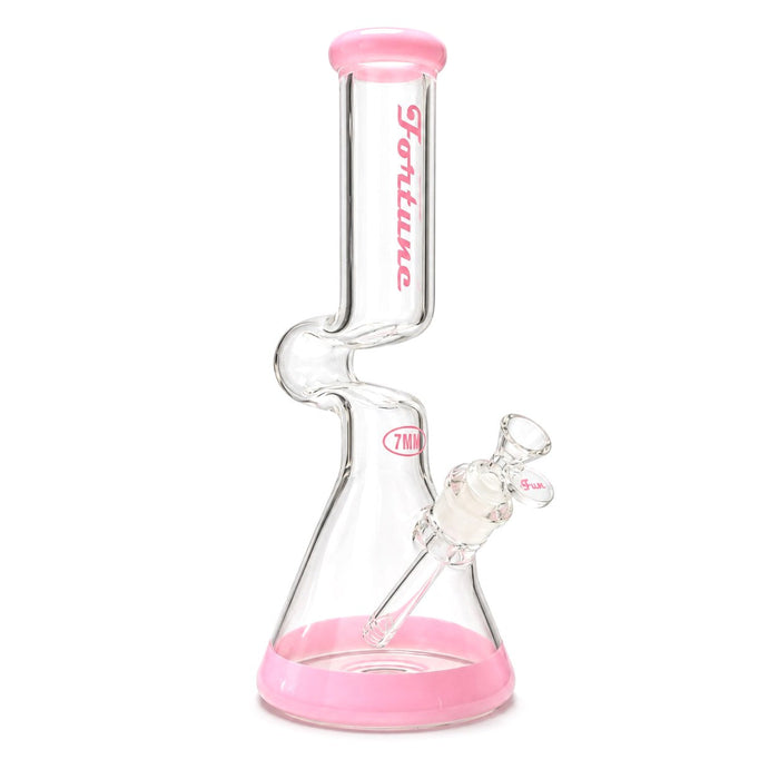 Fortune | 14" 7mm Offset Neck Beaker Glass Bong Fortune Pink