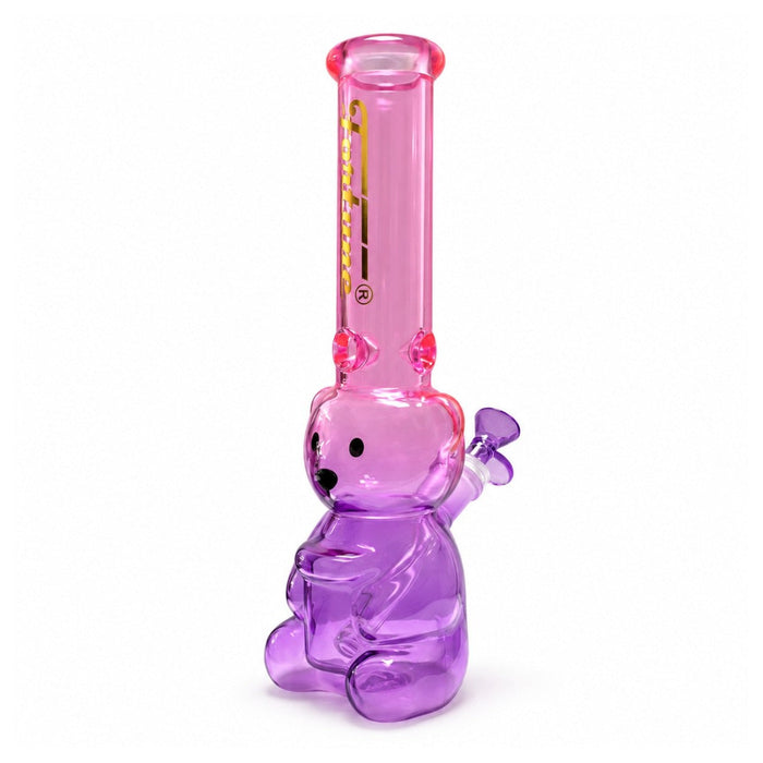 Fortune | 12" Teddy Bear Glass Water Pipe Glass Bong Fortune Pink Purple