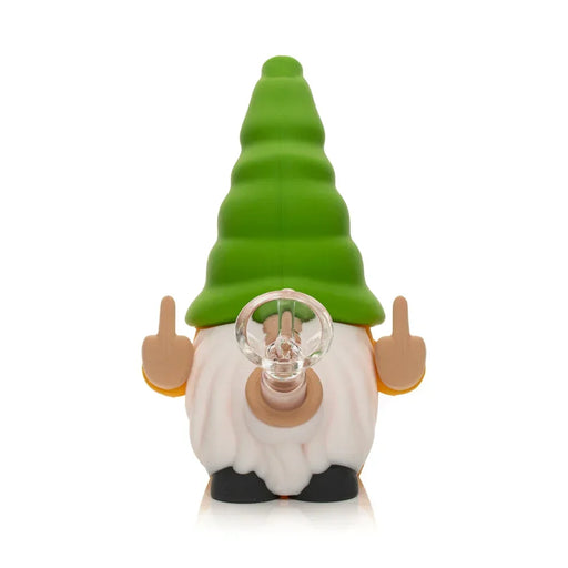 Lit Silicone 6" Give No Fux Gnome Water Pope with glass bowl Resin · Silicone · Plastic Bong Smoking Cat Distribution Green and Yellow