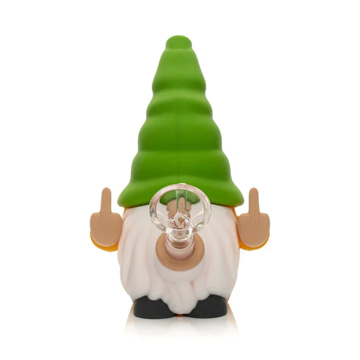Lit Silicone 6" Give No Fux Gnome Water Pope with glass bowl Resin · Silicone · Plastic Bong Smoking Cat Distribution Green and Yellow