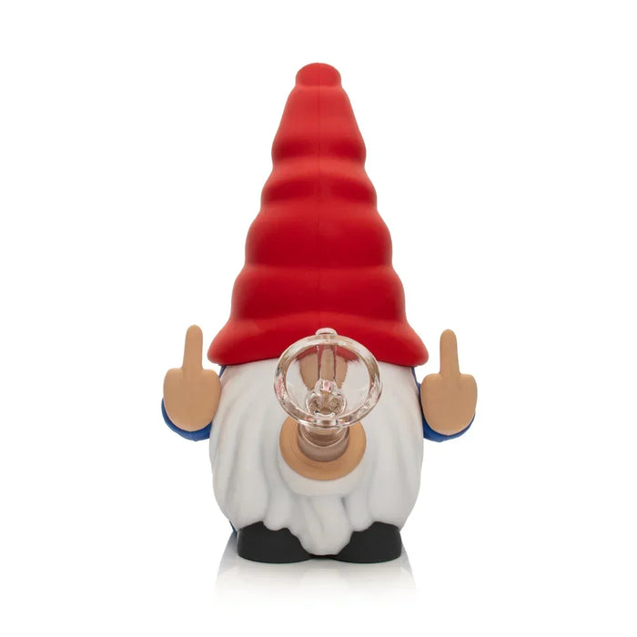 Lit Silicone 6" Give No Fux Gnome Water Pope with glass bowl Resin · Silicone · Plastic Bong Smoking Cat Distribution Blue and Red