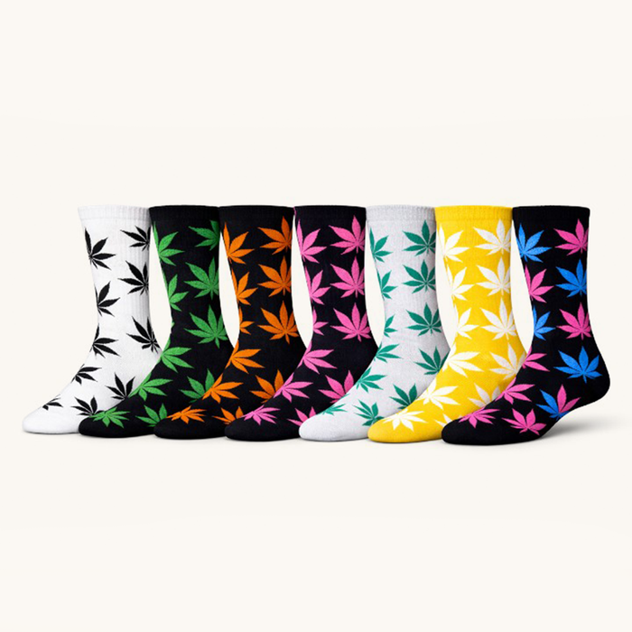 Leaf Print Crew Socks – 12 Pair Pack (6 Assorted Colors) Unisex Long Socks