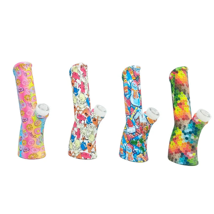 8.5“ Printed Silicone Bent-Neck Straight Bong-Assorted (MST239) Resin · Silicone · Plastic Bong The MST