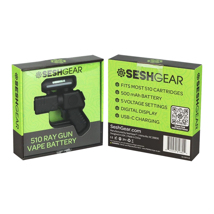 Seshgear | 510 Ray Gun Variable Voltage Vaporizer – 500mAh, 5CT Display 510 Battery ONE