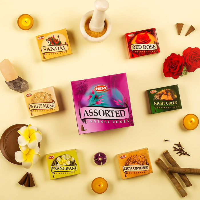 HEM | Assorted 12 Fragrance Cones Display (12 Packs Of 10) Incense SunGlow