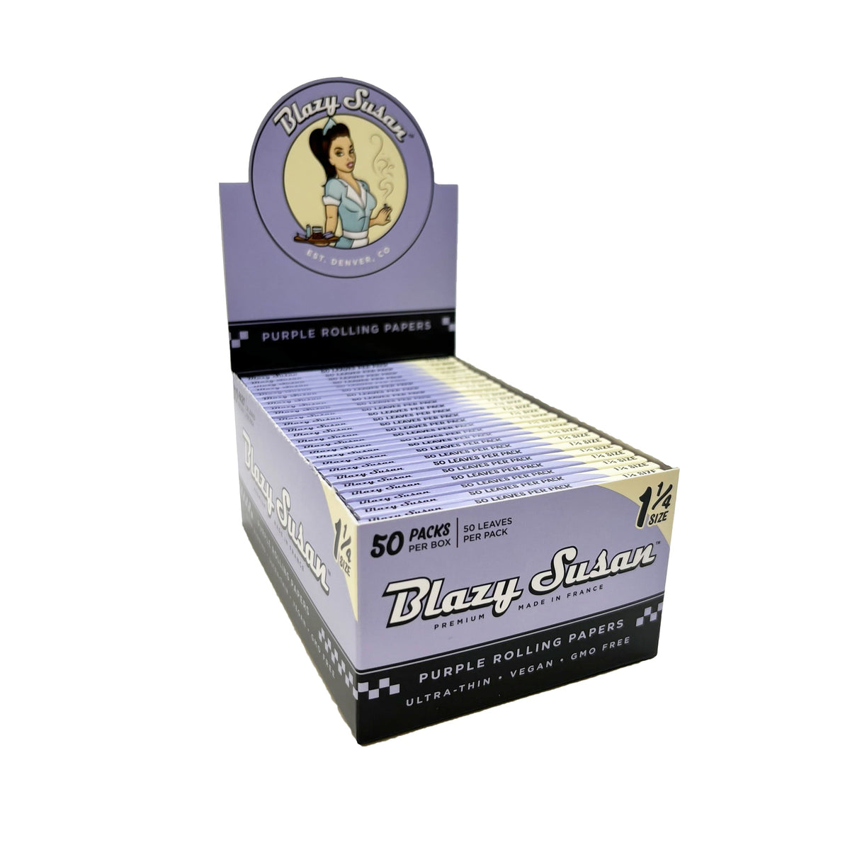 SUSAnページ Blazy Susan | Purple 1-1/4 Rolling paper box of 50 — Bong Outlet