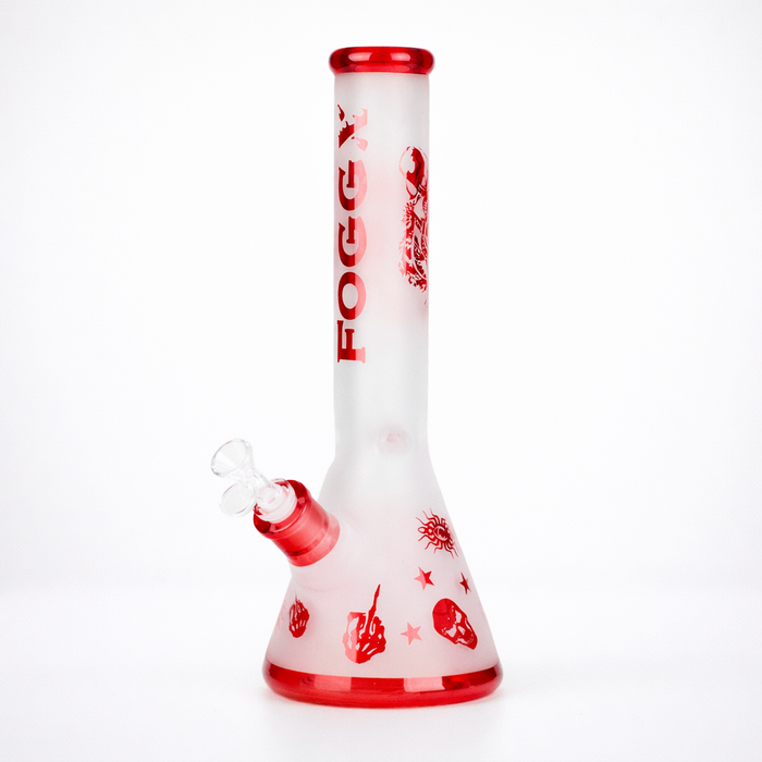 FOGGX | 14" Sandblasted Frosted Small Skull Beaker Glass Water Pipe – 7mm Thick [FT1649ATS] Glass Bong LEHIGH WHOLESALE Red