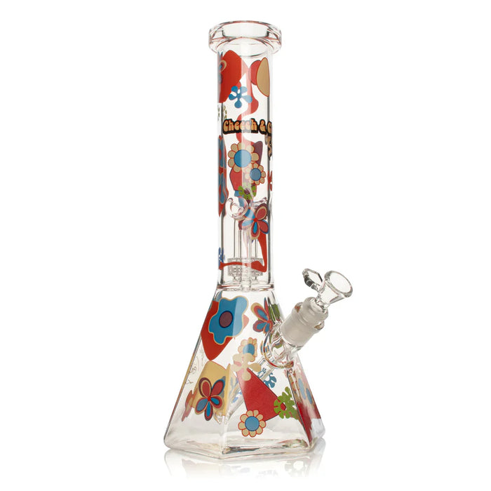 Cheech & Chong® Glass | 15" Tall Clear Power To The Flower Dual Chamber Hex Beaker Base Water Pipe Glass Bong West Coast Gifts