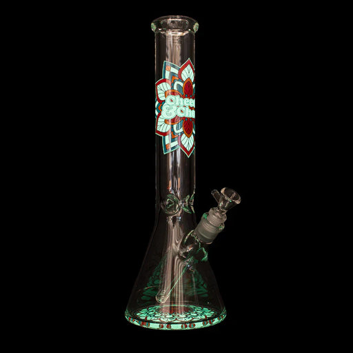 Cheech & Chong® Glass | 15" 7mm Thick Mandala Glow-in-the-Dark Water Pipe [CC173] Glass Bong Smoking Cat Distribution