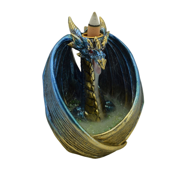 Zenn | Backflow Incense Burner Incense Holder SunGlow Dragon With Led Blue & Golden Dusted