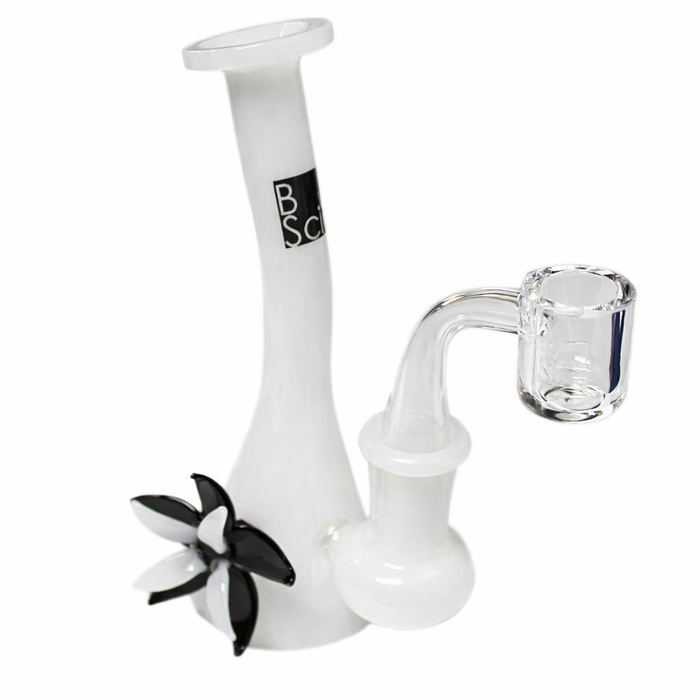 BoroSci | 5.5" Bent Neck Flower Mini Beaker with Banger Glass Rig Glass Rig Maq Distributors Black