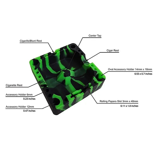 [2 Pack Bundle] Herbhuggers | Premium Silicone Ashtray Featuring Center Tap Ash and Glassware Clearer with Accessory Organizing Slot Holders