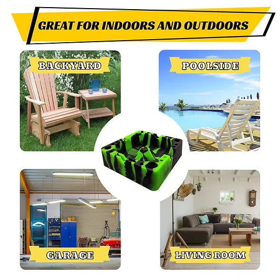 [2 Pack Bundle] Herbhuggers | Premium Silicone Ashtray Featuring Center Tap Ash and Glassware Clearer with Accessory Organizing Slot Holders