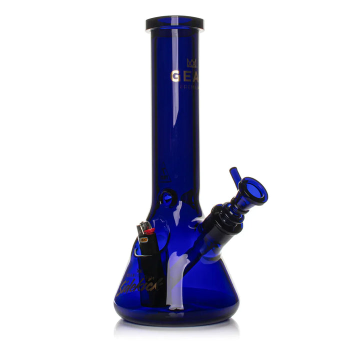 GEAR Premium® | 12" 7mm Thick Sidekick Beaker Tube - G572 Glass Bong Smoking Cat Distribution Blue
