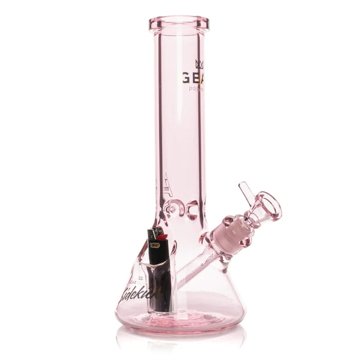 GEAR Premium® | 12" 7mm Thick Sidekick Beaker Tube - G572 Glass Bong Smoking Cat Distribution Pink