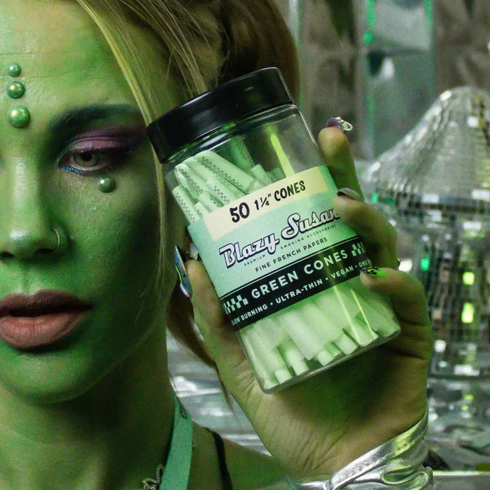 Blazy Susan | Green Cones Jar – (50 Count) Pre-rolled Cone (Bulk / Tower) Smoking Cat Distribution