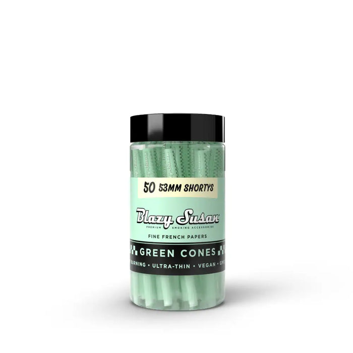Blazy Susan | Green 53mm Shorty Pre-Rolled Cones – 50 Count Jar