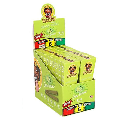 Honeypuff | 1 1/4 Size Fruit flavor tip 6pk Hemp cones Box of 20 Pre-rolled Cone (Display Pack) 777 Smoke Lemon