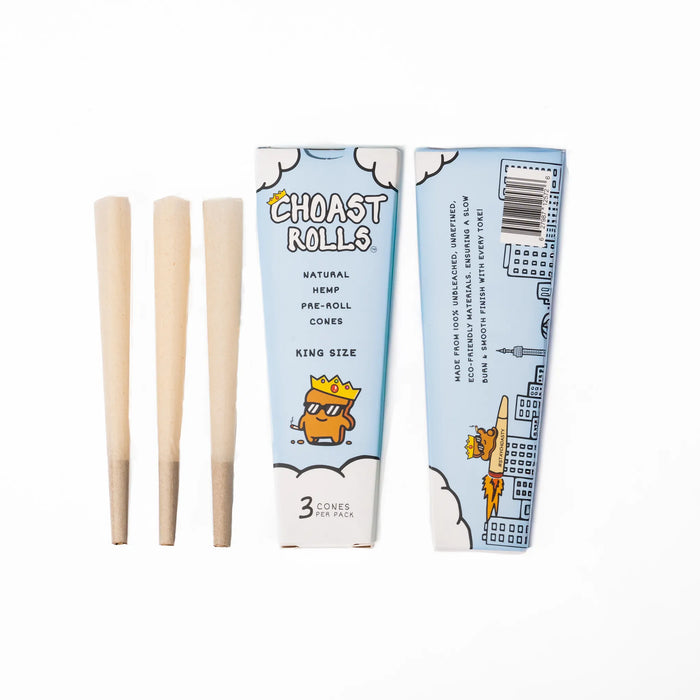 Choast Rolls | 3 Pack King Size Hemp Cones- 24 Packs Per Box | Made in France Pre-rolled Cone (Display Pack) Choast Rolls Inc.